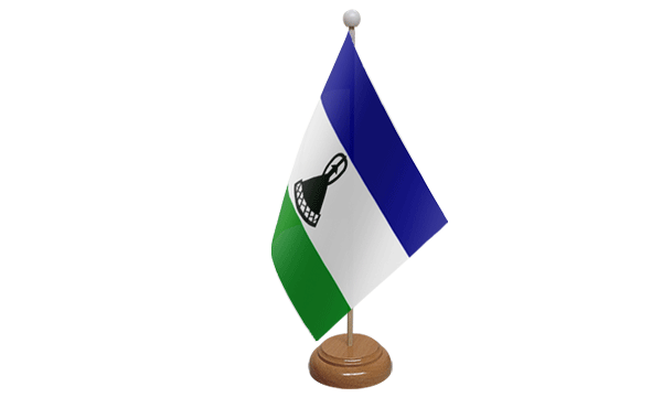 Lesotho New Small Flag with Wooden Stand